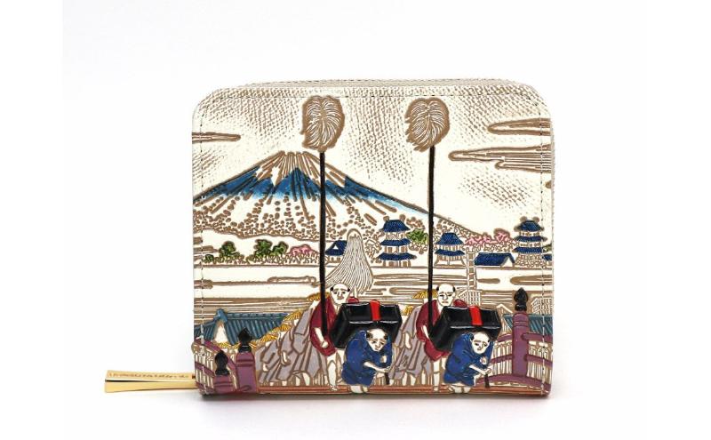 【文庫屋大関】二つ折りファスナーミニ財布 日本橋【皮革工芸品】財布 二つ折り 小物 お札 カード 小銭 コンパクト 牛革 手作り 日本製 墨田区 東京都