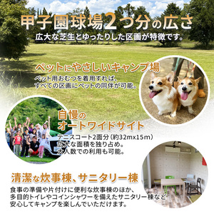 キャンプ場 AC電源付き オートサイト宿泊招待券【 関西 京都 綾部 キャンプ キャンプ場 宿泊券 オートサイト おすすめ ペット可 ドッグラン 犬連れ キャンプサイト利用券 アウトドア 旅行 宿泊 