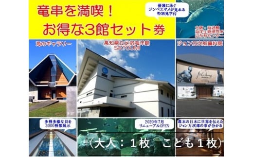 
水族館・資料館・展示館　ぐるっと竜串　お得な3館入場券セット（大人1名と子供1名）高知県土佐清水市 観光チケット 旅行券 トラベル【R00203】
