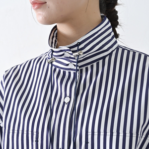 【THE INDUSTRY WORKS】ベーシックスタンドカラーシャツ（ネイビー×オフ）・1着　TIW-W036（74-28-NVWH） レディース カジュアルシャツ