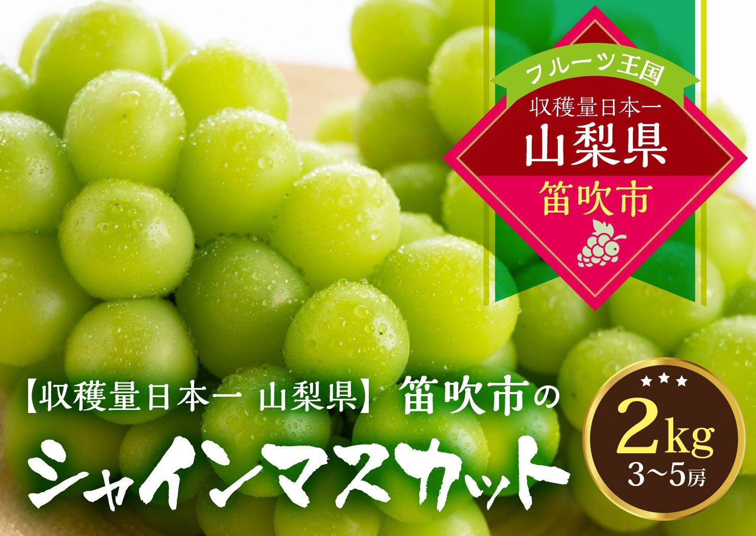 
                  【2026年発送★先行予約】葡萄の一大産地！笛吹市産シャインマスカット2kg 167-012-oya
                