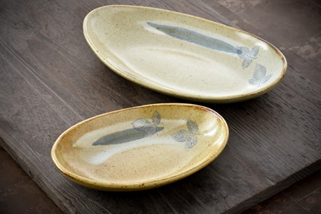 焼物 皿 真葉手 楕円鉢 大小 2枚 セット 焼物 お皿 おさら