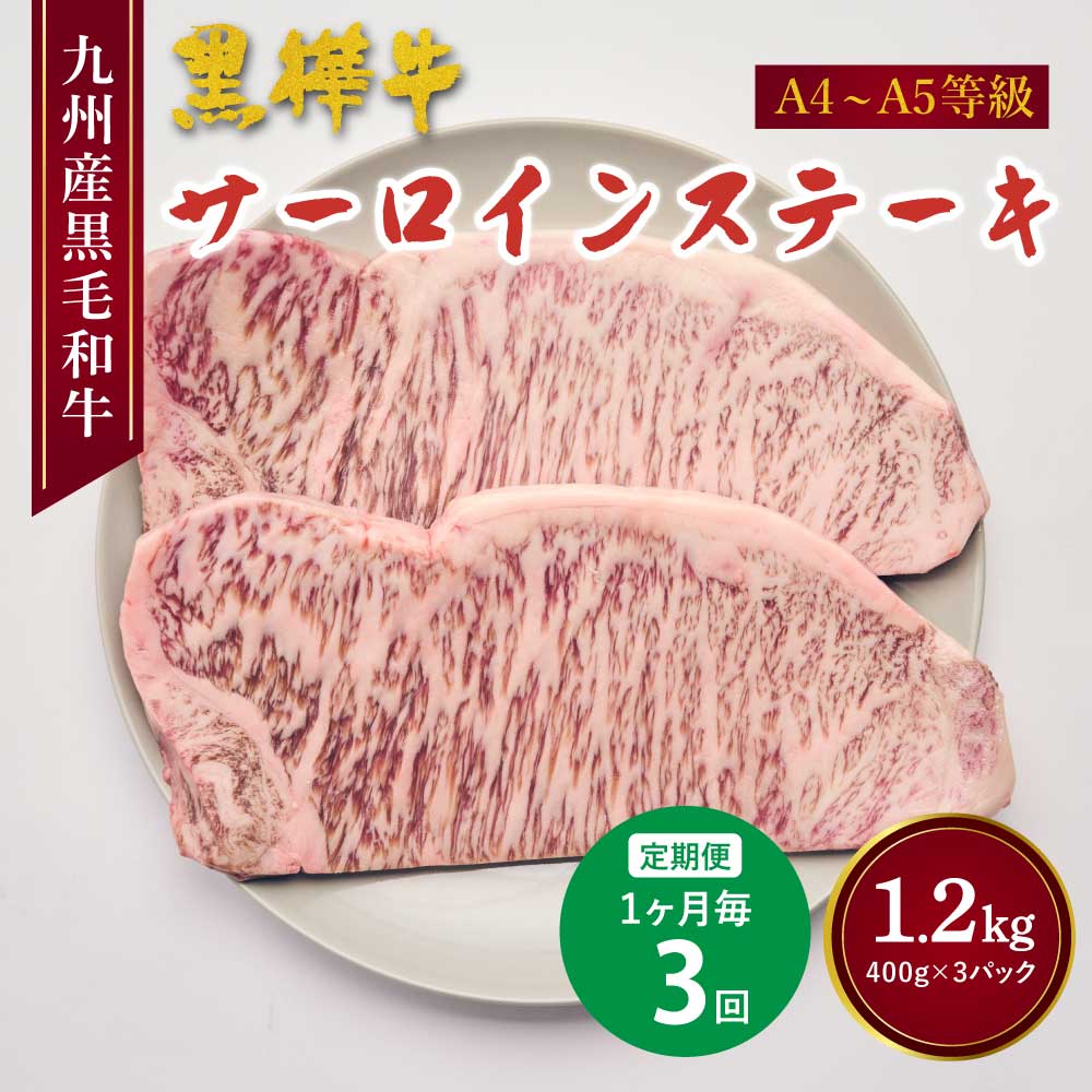 【ふるさと納税】【3回定期便】 A4〜A5等級 サーロインステーキ 九州産黒毛和牛 黒樺牛 定期便 400g×3回 合計1.2kg