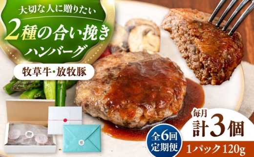 【全6回定期便】　【牧草牛×放牧豚】ハンバーグ 3個 《厚真町》【GOODGOOD株式会社】 ハンバーグ ギフト 牛肉 豚肉 合い挽きジビエ 小分け 冷凍配送 贈り物 プレゼント 北海道 [AXBP024]