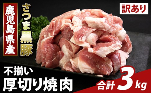 K-746-C 直売用訳あり限定 さつま黒豚 不揃い厚切り焼肉 真空パック入り(計3kg) 【ふるさと産直バザール】霧島市 部位ミックス 黒豚 国産 鹿児島県産 肉 精肉 ワケアリ 焼肉 真空パック 豚肉 ロース モモ