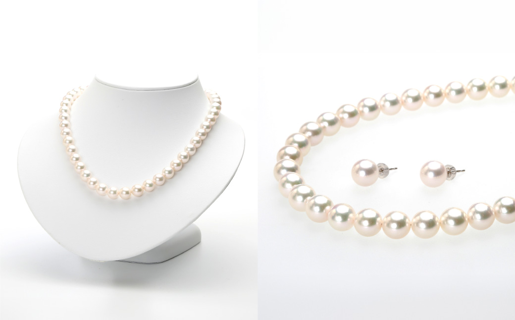 あこや真珠 (9－9.5mm珠) ネックレス & ピアス