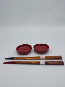 箸置付豆皿と箸セット【丸利漆工所】[H5703]
