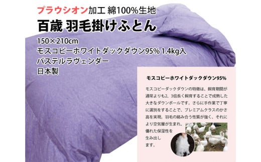 【パステルラヴェンダー】百歳羽毛掛けふとん シングルロングサイズ パステルラヴェンダー色 ミステリアスグレー色 K05IC001SKL K05IC001SKG
