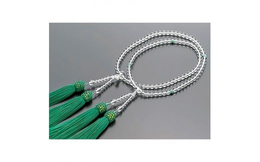 女性用数珠(念珠)本水晶　エメラルド入　正絹房　桐箱入【1079219】