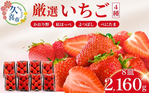 【先行予約】【期間限定 2月～5月まで】おまかせ 埼玉県産 いちご4種類セット 4箱(270g×8パック) (かおり野、紅ほっぺ、よつぼし、べにたまから4品種を選定) | イチゴ 苺 ストロベリー ベリー 季節限定 食べ比べ 果物 くだもの フルーツ 野菜 美味しい おいしい 甘み ほのかな酸味 デザート スイーツ ギフト 贈り物 ビタミン 健康 埼玉県 久喜市