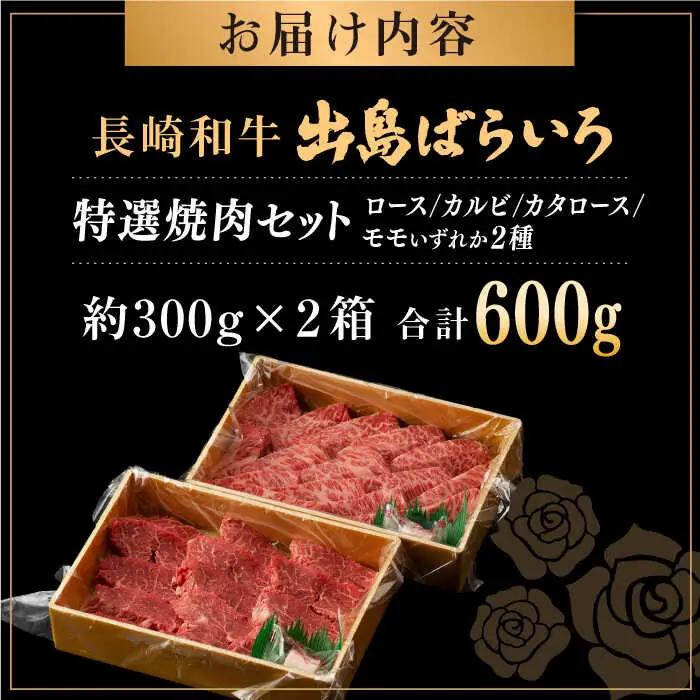 【全6回定期便】長崎和牛 出島ばらいろ 特選焼肉 セット （ロース カルビ カタロース モモ のいずれか2種類）約300g×2 【合同会社肉のマルシン】[QBN053]