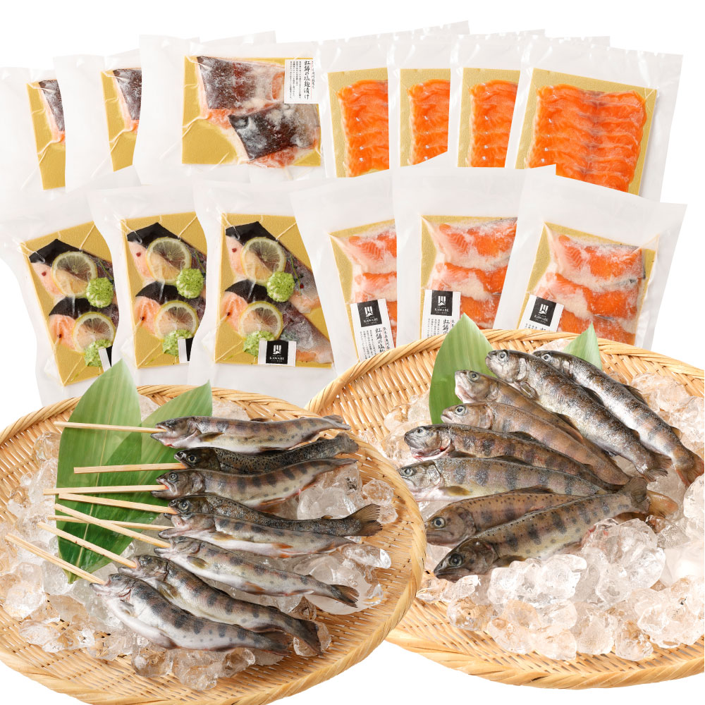 【ふるさと納税】阿蘇から届く かわべの湧水やまめ・ASOサーモン 阿蘇一周セット 5種（やまめ ASOサーモン燻製 ASOサーモン塩麹仕立て ASOサーモン北イタリア風ソテー）内臓処理済 魚 川魚 燻製 スモーク おつまみ 焼くだけ 個包装 冷凍 熊本県産 九州産 国産 送料無料