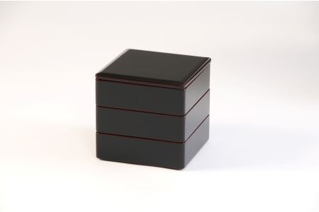 川連漆器 6寸5分角三段重 溜内古代朱 漆器 [F53008]