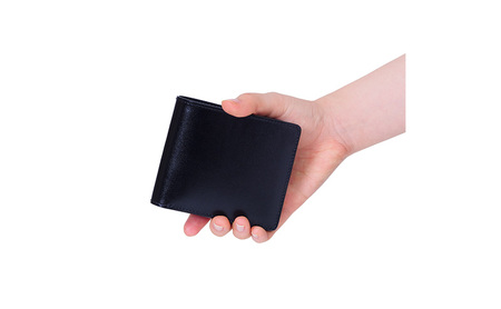 二つ折り カード 札入れ ブラスコット 黒  財布 さいふ 革 革製品 レザー 牛革 ギフト プレゼント おしゃれ ウォレット シンプル ファッション 北海道 赤平 ＜名入れ無＞