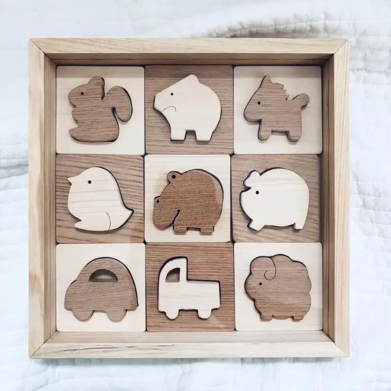 国産ヒノキとケヤキの木製パズル（小）　パズル 手作り おもちゃ 知育 玩具 無垢 ひのき けやき ヒノキ ケヤキ 木製 国産 日本製 子供 プレゼント ギフト 滋賀県 米原市
