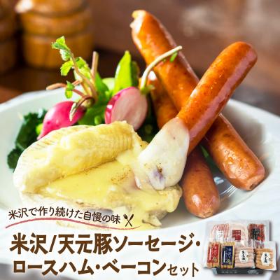 ふるさと納税 米沢市 米沢/天元豚ソーセージ・ロースハム・ ベーコン・米沢牛燻し セット