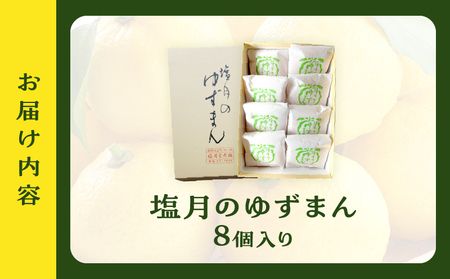 【別府限定】老舗和菓子店「塩月堂老舗」の塩月のゆずまん（8個入り）_B097-024-02