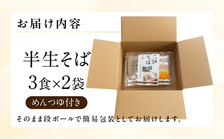 年末発送【2025年12月22日～28日発送】【訳あり】簡易包装 半生そば 3食×2パック めんつゆ付き 6食セット【丸中製麺所】 自家製麺 飛騨 下呂市 蕎麦 そば ざるそば かけ蕎麦 ざる蕎麦 生