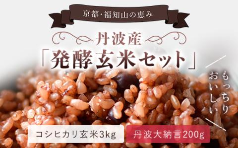 丹波産 発酵玄米セット（コシヒカリ玄米3kgと丹波大納言200g） / ふるさと納税 発酵玄米 発酵 こしひかり コシヒカリ 玄米 丹波大納言 有機肥料 大粒 小豆 健康食品 美容 健康 京都府 福知山市 FCCM008