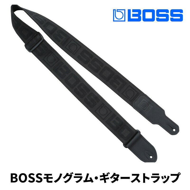 【ふるさと納税】【BOSS】モノグラムロゴ・ギターストラップ(黒地/黒ロゴ)/BSM-20-BB 【配送不可：離島】ギター ベース ストラップ しなやか 耐久性 レース素材 静岡 浜松市