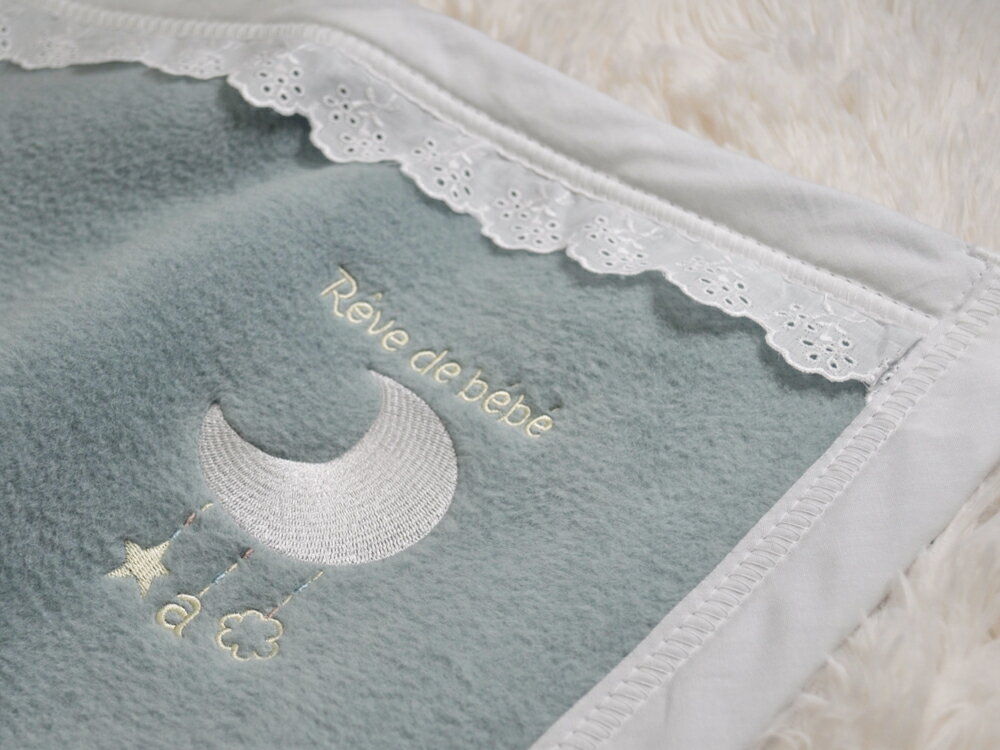 【ふるさと納税】ベビー綿毛布 綿100% レース付刺繍入り アッシュグリーン｜ ベビー キッズ N mkm100 [2451]