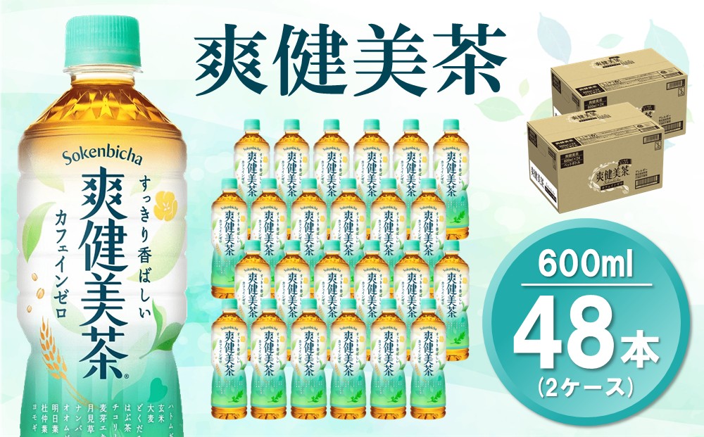 爽健美茶 600mlPET (2ケース) 計48本【コカコーラ カフェインゼロ 香ばしい おいしい ブレンド茶 お茶 国産 ハトムギ 玄米 大麦 ドクダミ植物素材 飲料 飲みきり ペットボトル】A5-J090052
