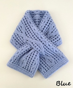 コード刺繍 ウール混ショートマフラー アーガイル柄 ブルー | マフラー