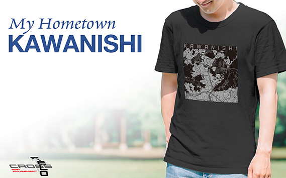 【川西】地図柄ヘビーウェイトTシャツ（スモーキーブラック）2XLサイズ KWNN050