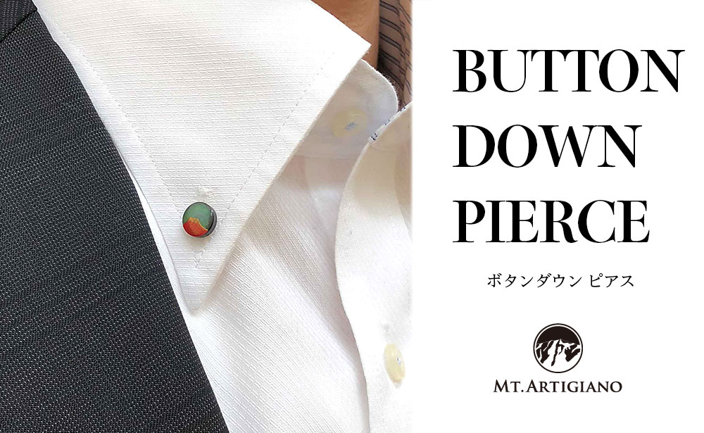 ボタンダウンピアス Japan 赤富士  富士山 黒蝶貝 漆 蒔絵 ドレスピアス ピンブローチ タイタック アクセサリー  伝統工芸 工芸品 日本製 うるしアート 復興 震災 コロナ 能登半島地震復興支援 北陸新幹線 F6P-0364