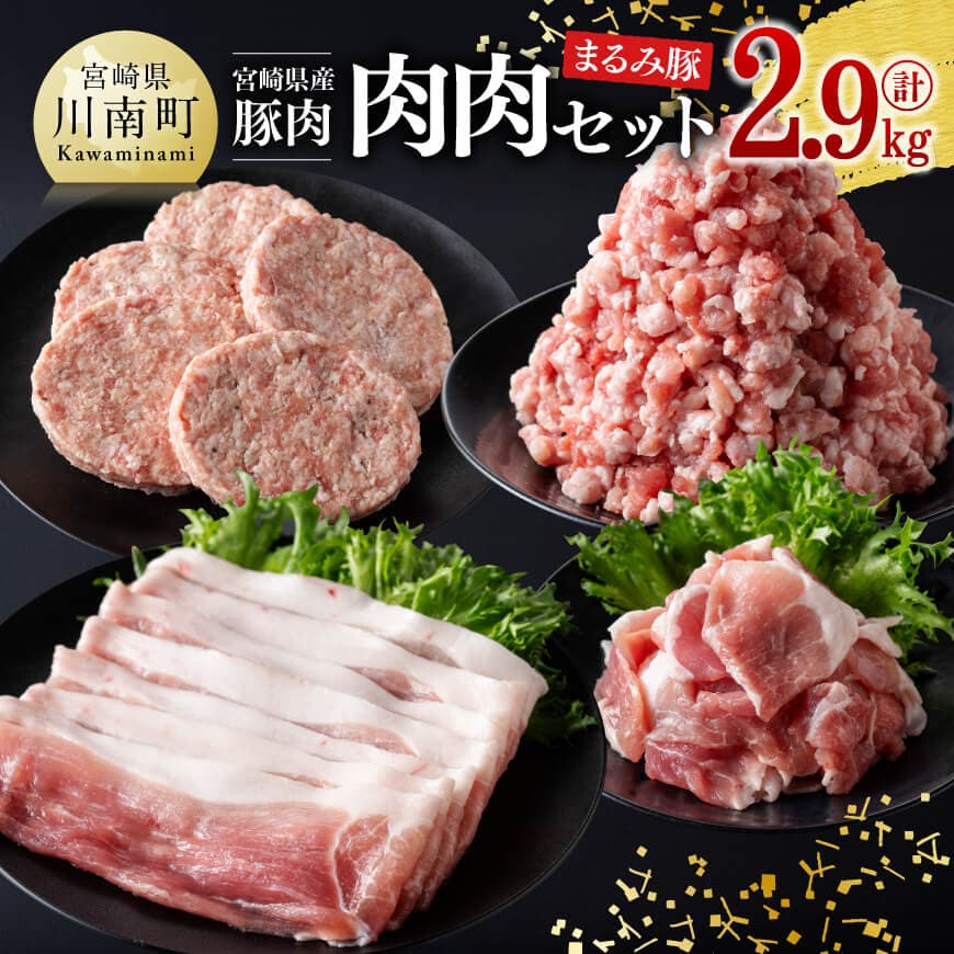 【ふるさと納税】※レビューキャンペーン※ 宮崎県産豚肉 「まるみ豚」 肉肉セット計2.9kg - 肉 豚肉 国産 モモ ミンチ ハンバ―グ スライス こま切れ 弁当 おかず お手軽 真空パック 九州産 宮崎県産 川南町産 送料無料 D11519