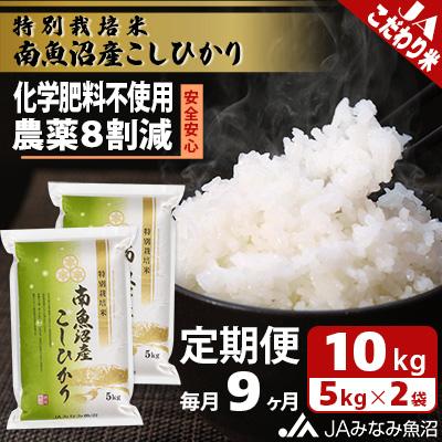 ふるさと納税 南魚沼市 【毎月定期便】特別栽培米南魚沼産こしひかり8割減 精米 10kg(5kg×2)全9回