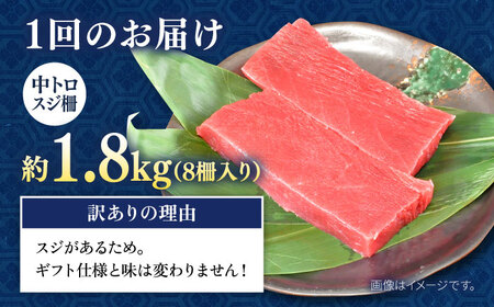 【全6回定期便】【訳あり】天然 本まぐろ 中トロ 計約1.8kg (8柵入り) 鮪 マグロ 魚 刺身 横須賀【横須賀商工会議所 おもてなしギフト事務局（本まぐろ直売所 横須賀本店）】 [AKAK072