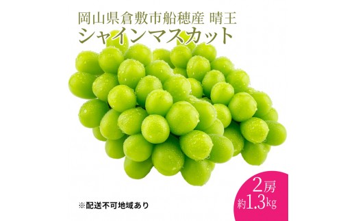 
            ぶどう 2026年度分 先行予約 【プレミアムシャインマスカット 晴王 2房 約1.3kg】船穂産　赤秀品以上  岡山県産 葡萄 ブドウ ギフト ハレノフルーツ 皮ごと食べる みずみずしい 
          
