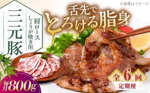 【全6回定期便】三元豚 肩ロース しょうが焼き用 800g (200g×4P)《喜茂別町》【平田牧場】 三元豚 肉 豚肉 ロース 生姜焼き スライス 冷凍 冷凍配送 定期便 北海道 平田牧場 [AJAP141]