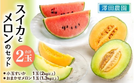 【先行予約】日を分けて2度楽しめる！小玉すいか・おすすめメロン 2種セット(2玉入)  / 期間限定 果物 フルーツ 産地直送 青肉 赤肉 スイカ 小玉スイカ 人気 ※2025年6月下旬より順次発送