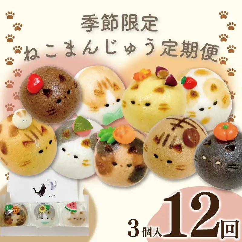 和菓子 定期便 12回 上用まんじゅう ねこさん 3個 セット 冷凍便 和菓子 ギフト 贈り物 記念日 徳島県 吉野川市