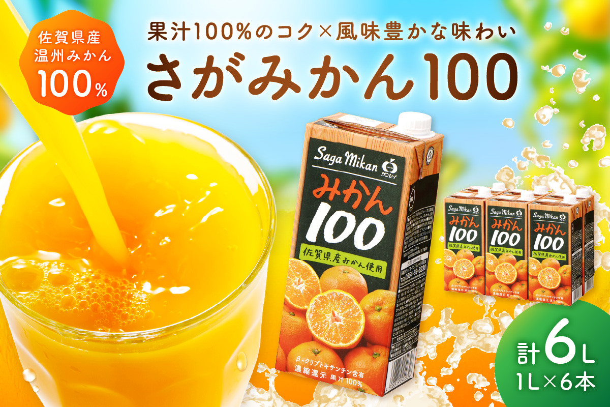 
            【佐賀県産温州みかん使用】 みかんジュース さがみかん100 1L×6本 果汁100% 173-A042
          