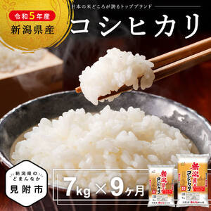 ≪ 定期便 ≫ 令和6年産 新潟県産 コシヒカリ 9ヶ月 連続×7kg (5kg袋+2kg袋) (計 63kg) 精米 したてをお届け 新潟 のど真ん中 見附市 こしひかり 米 お米 白米 国産 ごはん ご飯