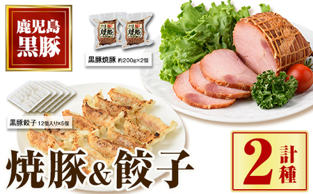 【A02048】黒豚焼豚(2個)＆黒豚餃子(12個×5P)セット！ 鹿児島 国産 九州産 黒豚 豚肉 お肉 餃子 ギョーザ ぎょうざ 角煮 焼豚 叉焼 チャーシュー おかず 惣菜【和田養豚】