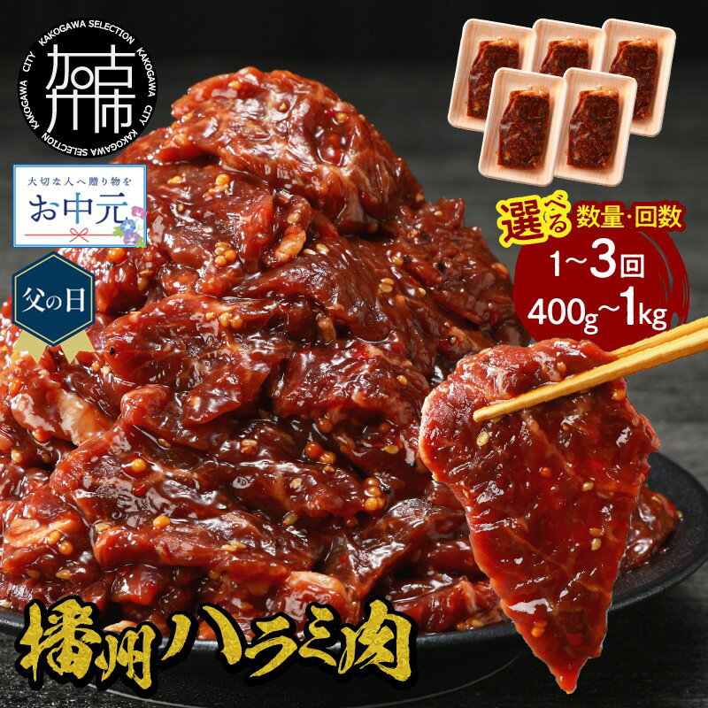 【ふるさと納税】【＼父の日・お中元／】【レビューキャンペーン】＼選べる容量とお届け回数／播州で愛される秘伝の焼肉タレ漬け牛肉 播州ハラミ肉 400g 600g 1kg 通常便 2ヶ月定期便 3ヶ月定期便
