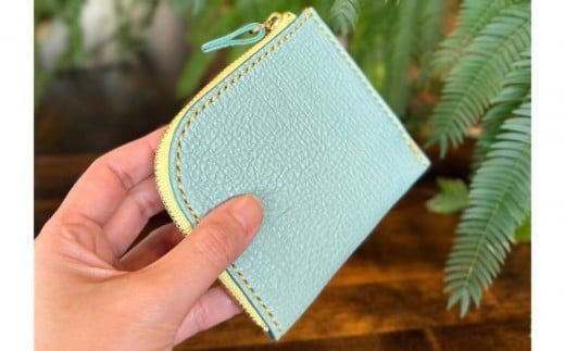 屋久鹿レザーの島財布 ターコイズ