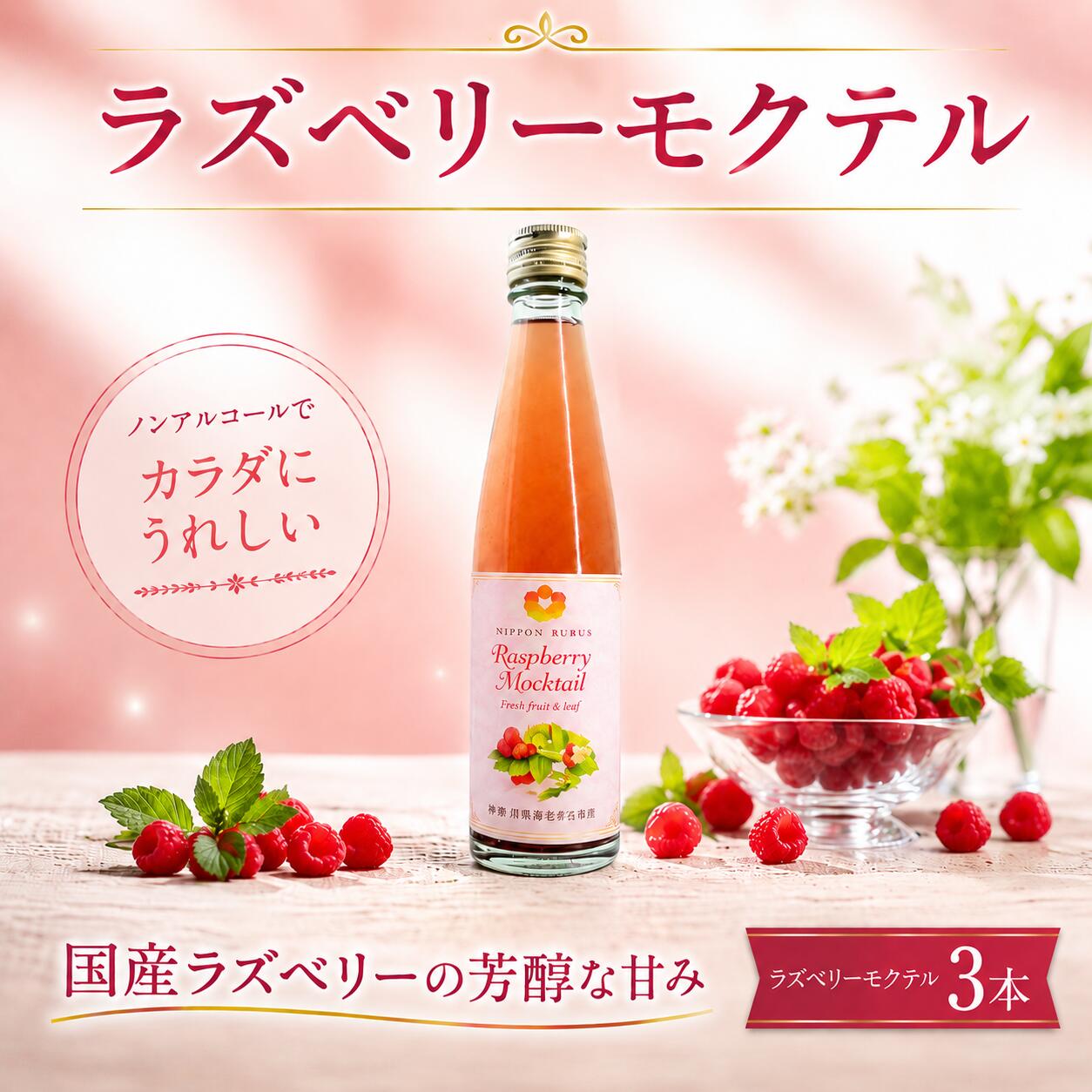 【ふるさと納税】 ラズベリー モクテル 200ml 3本セット ノンアルコール 飲料 紅茶 TEA フルーツ 果実 果物 贈答 ラズベリーリーフティー ハーブティー 茶葉 ノンカフェイン 乾燥果実 くだもの らずべりー 手摘み プレゼント おすすめ ニッポンルーバス 神奈川 海老名