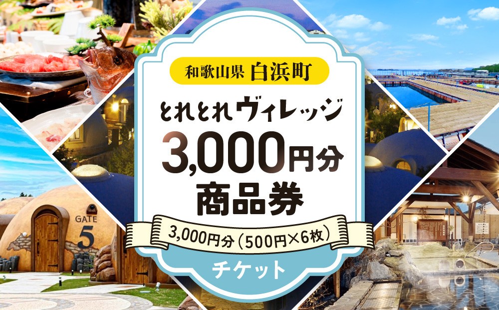 
とれとれヴィレッジ　3,000円分商品券(500円×6枚)チケット
