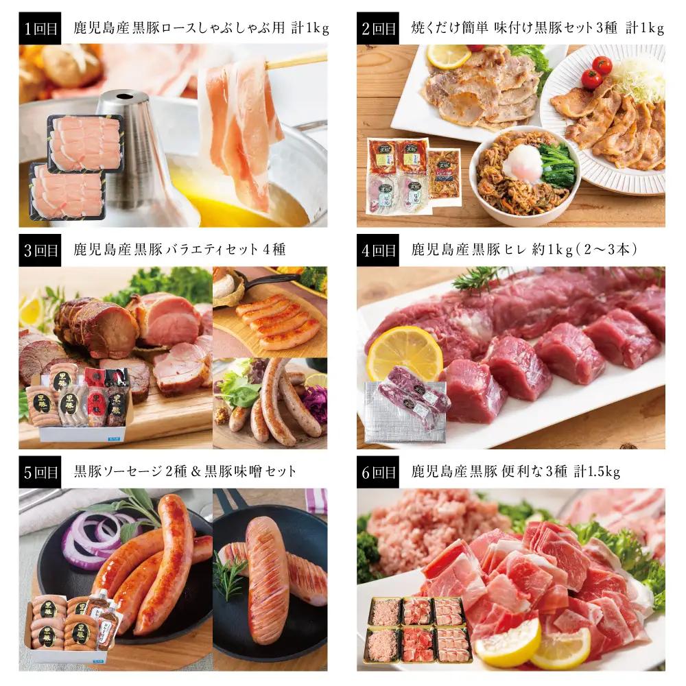 【定期便】黒豚のプロフェッショナル「コワダヤ」の厳選黒豚味わい尽くしコース（全6回） しゃぶしゃぶ 生姜焼き 焼き豚 焼豚 ウインナー ソーセージ ロース 切落し 切り落とし 鹿児島県産 冷凍 南さつ