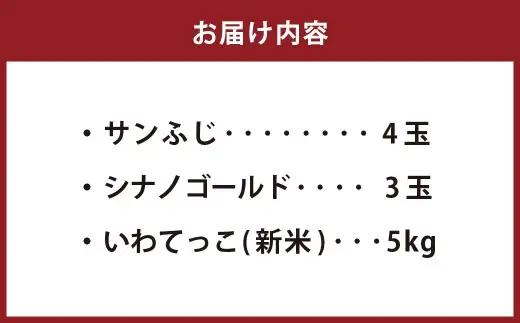岩手県二戸市産 舌崎りんご サンふじ ・ シナノゴールドと令和8年産 いわてっこ 5kg 精米セット ／ りんご リンゴ アップル 果物 果実 フルーツ 甘味 酸味 歯ごたえ ビタミン ミネラル 新米