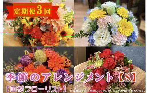 季節のフラワーアレンジメント Sサイズ 3回 定期便 3ヶ月 花 生花 フラワー ギフト プレゼント 贈り物 お祝い 記念日 誕生日 母の日 敬老の日 インテリア 雑貨 飾り おしゃれ 華やか かわいい 季節の花 アレンジメント ブーケ 癒し 岩手県 盛岡市 東北 岩手 盛岡 有限会社田村フローリスト