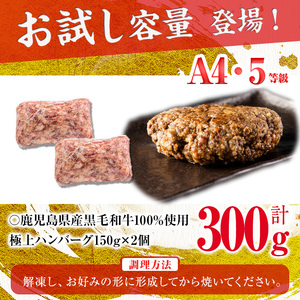 【入金確認後、2週間以内に発送】＜A4・A5等級＞鹿児島県産黒毛和牛100%使用極上ハンバーグ計300g(150g×2個) 黒毛和牛 和牛 ハンバーグ 冷凍ハンバーグ 肉 牛肉 国産 九州産 鹿児島県