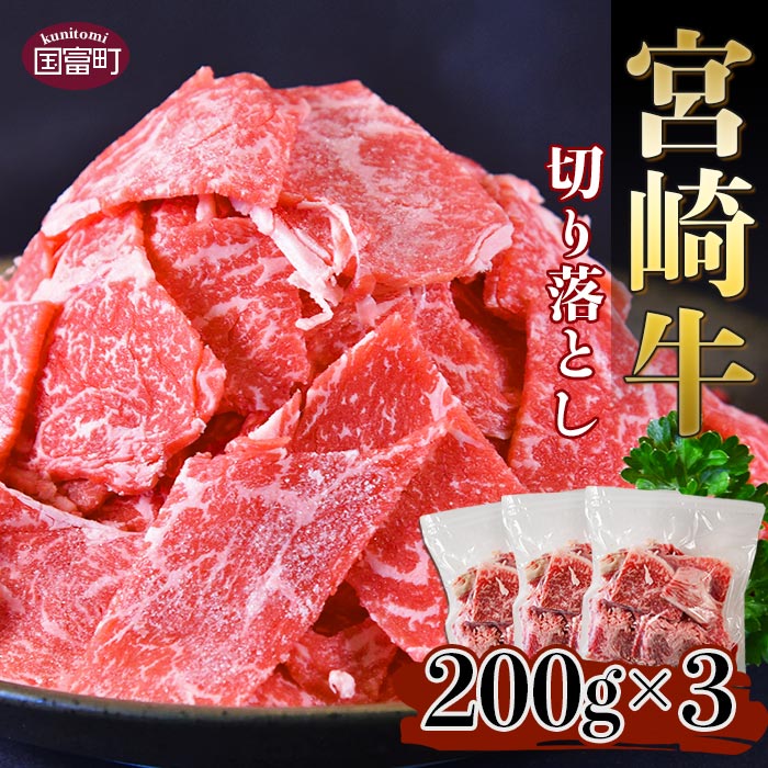 【ふるさと納税】＜宮崎牛 切り落とし 合計600g（200g×3）＞※入金確認後、翌月末迄に順次出荷します。牛肉 和牛 黒毛和牛 国産 普段使い 小分け 食材 家庭料理 こま スライス グルメ カレー 肉じゃが 牛丼 煮物 特産品 送料無料 宮崎県 国富町 0330_ty【冷凍】