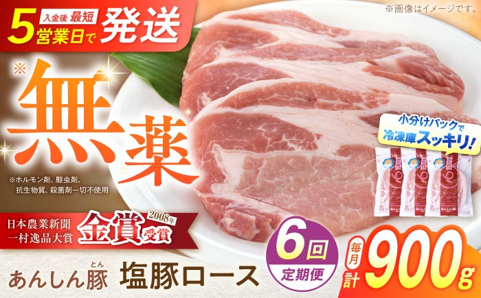 
            【6回定期便】《日本農業新聞一村逸品大賞にて金賞受賞》塩豚ロース 900g 計5.4kg 豚肉 塩豚ロース 塩 豚 味付き 味付け肉 小分け 薄切り 金賞受賞 日本農業新聞 ロース 無薬 無薬育ち 薬不使用 普段使い ぶた肉 冷凍肉 肉料理 焼肉 炒飯 チャーハン 人気 おすすめ ランキング 国産豚 冷凍 真空パック 6万9千円 69000円 赤身 白川町 / 藤井ファーム [AWAF055]
          