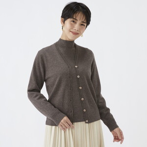 日本製 カシミヤ100% レディース Vカーディガン モカブラウン 2Lサイズ 90805